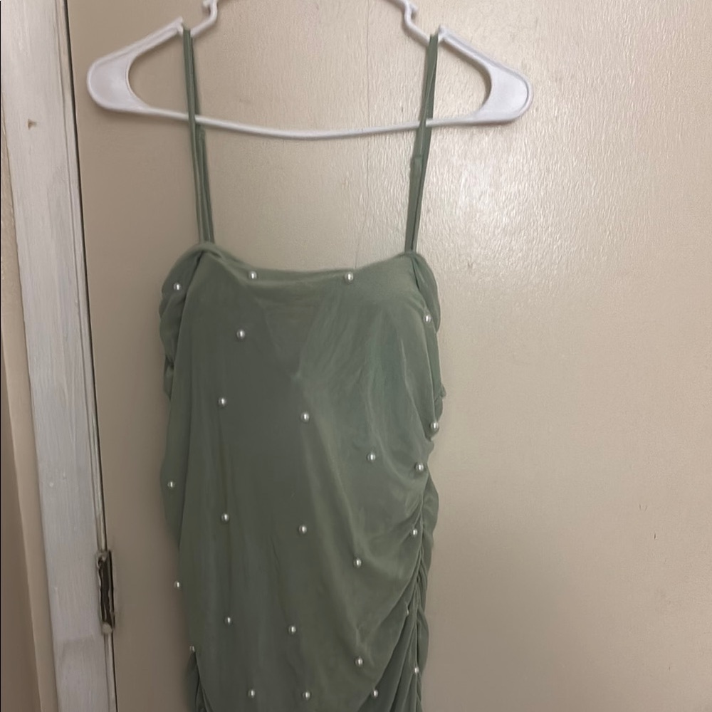 SHEIN Green Dress with Pearl Accents